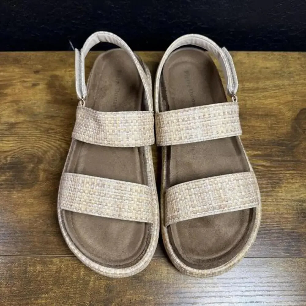 Pierre Dumas‎ Max-1 Tan Raffia Woven Platform Sandals Womens Size 10